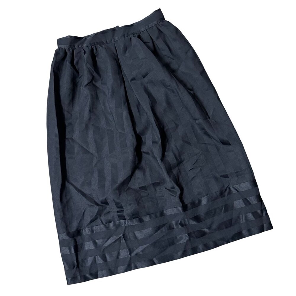 Vintage Black Skirt Striped Midi Kayo Of California USA 1980s Retro Size 13/14